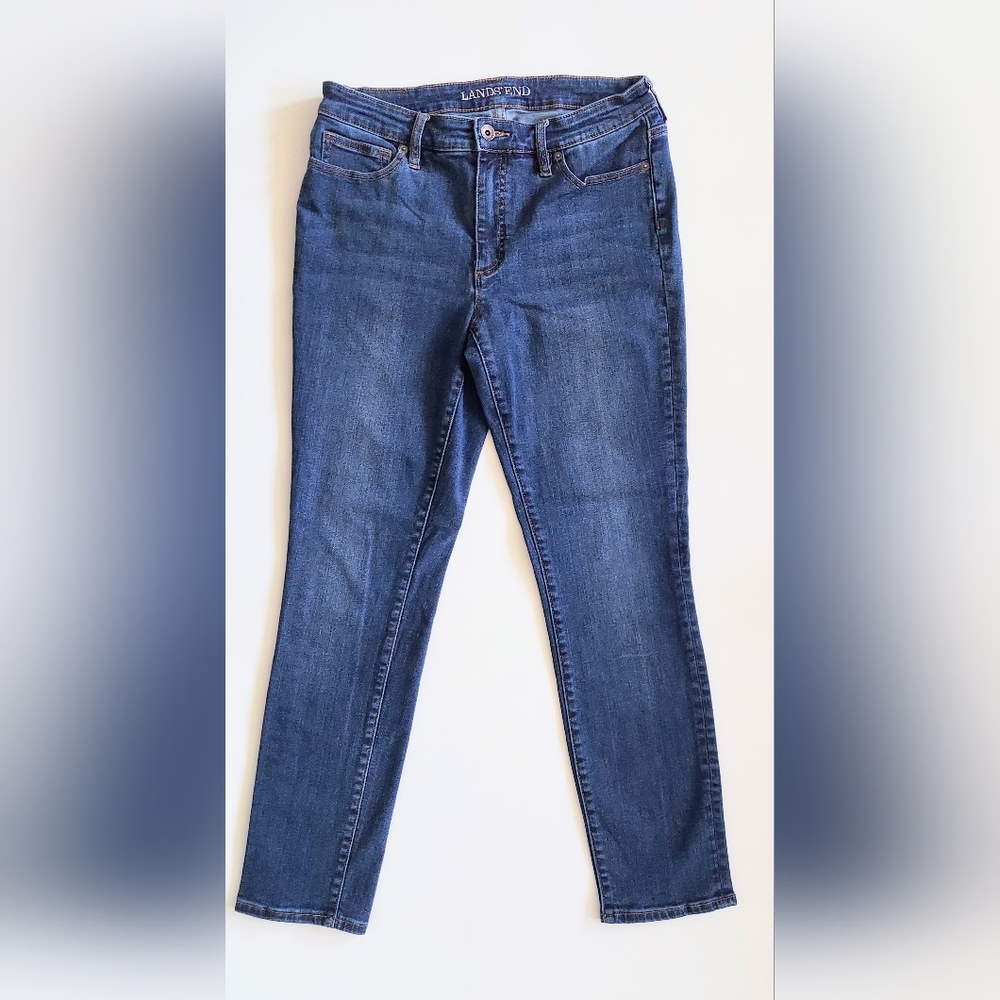 Lands' End Mid Rise Slim Cotton Stretch Denim Blue Jeans Womens Size 10